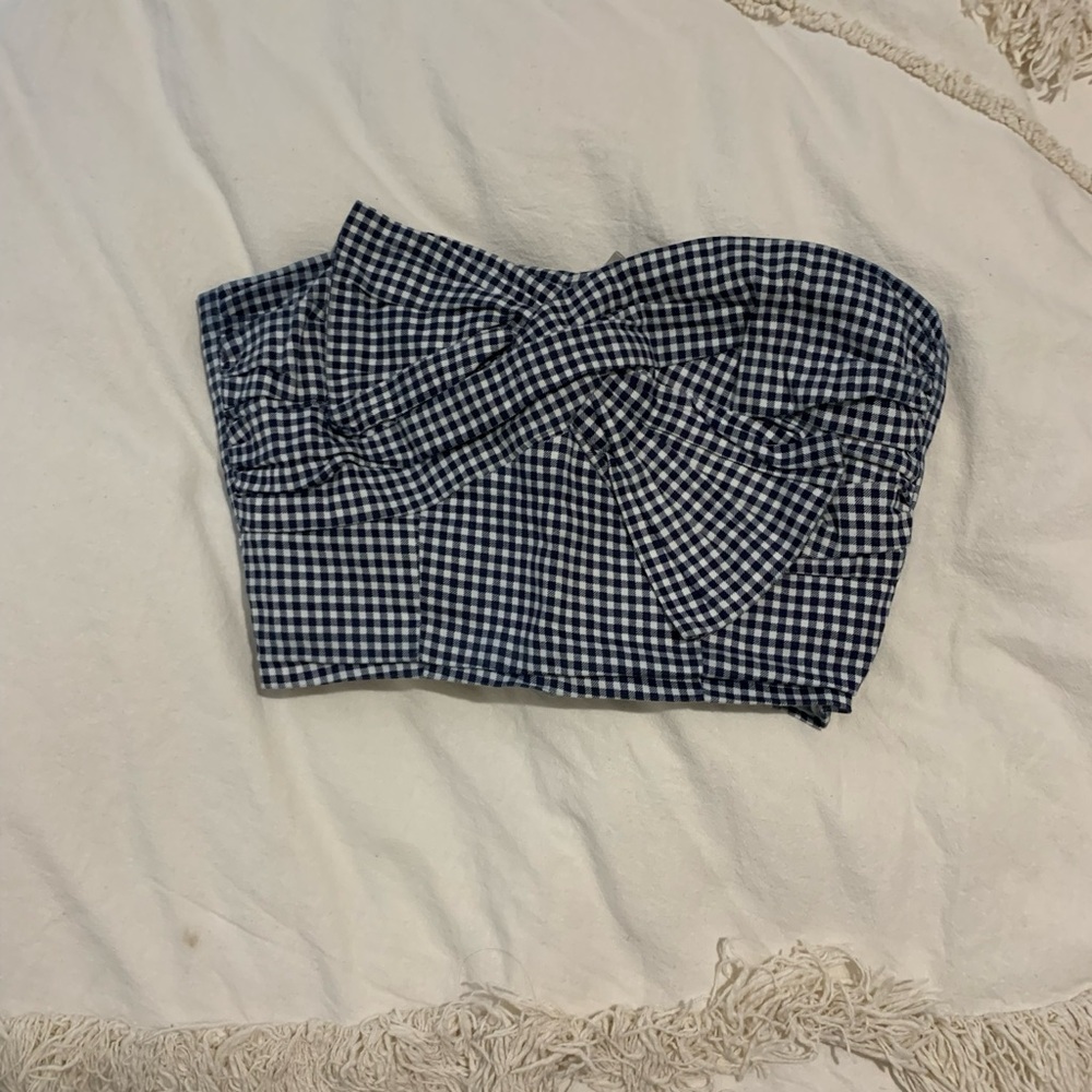 Black and White Gingham Strapless Top